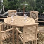 Table de jardin pliante en teck 120 cm + 6 chaises empilables
