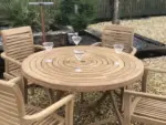 Table de jardin ronde pliante en teck 120 cm + 4 chaises empilables – Image 5