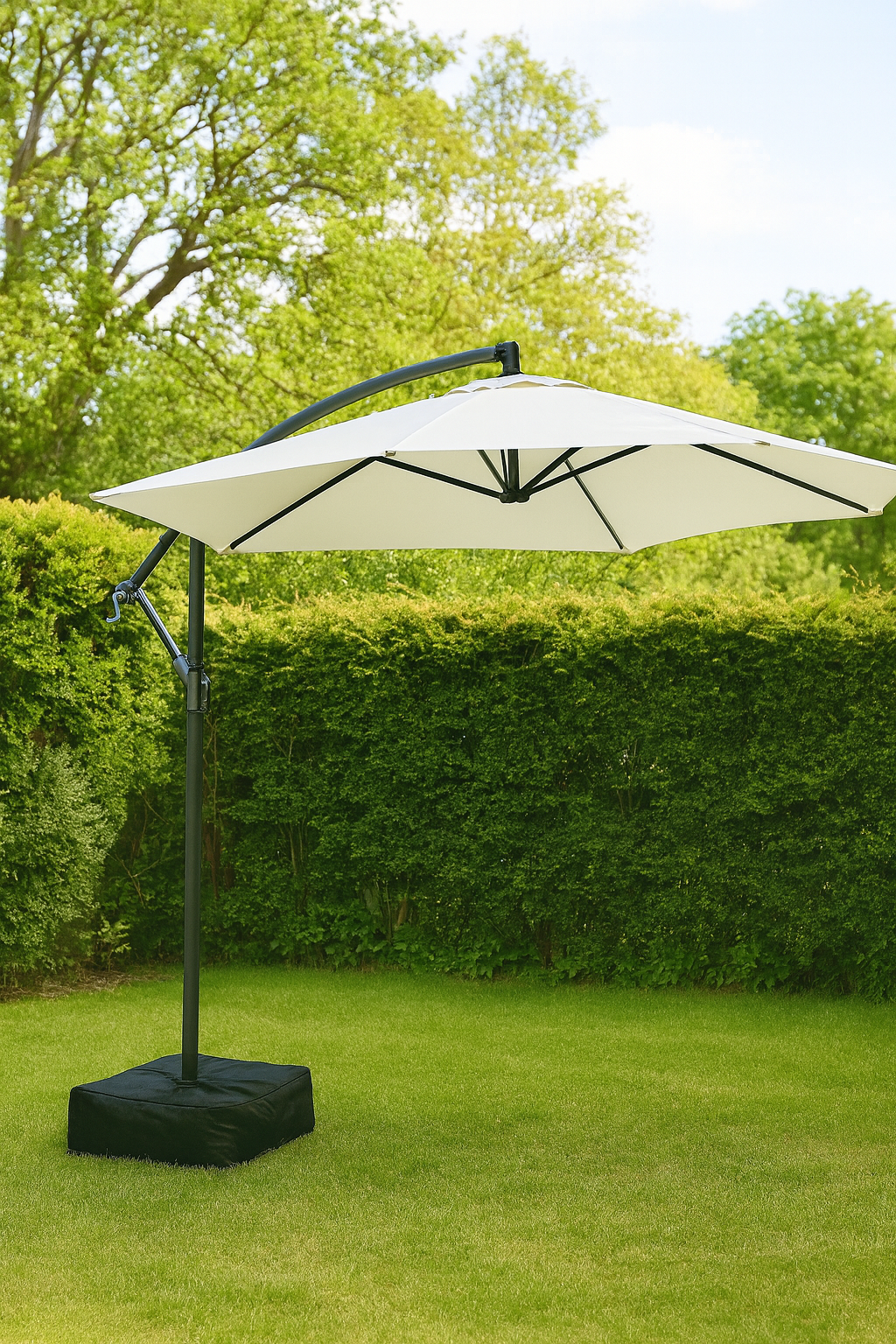3022c5ed-d6e5-4b1f-94b4-321837dc19e6.png Parasol déporté 3 m avec dalles de lestage — structure acier réglable – Image 1