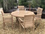 Table de jardin ronde pliante en teck 120 cm + 4 chaises empilables