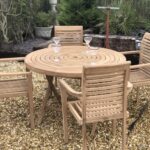 Table de jardin ronde pliante en teck 120 cm + 4 chaises empilables