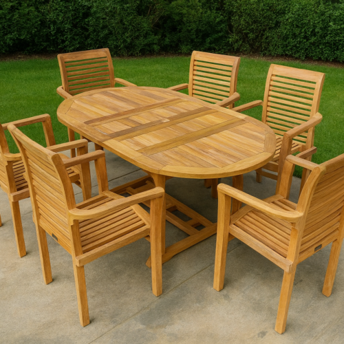 Ensemble table et chaises de jardin en teck
