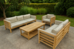 Salon de jardin en teck avec coussins — canapés et table basse – Image 3