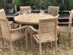 Table de jardin pliante en teck 120 cm + 6 chaises empilables – Image 8