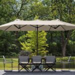 Parasol géant double 4,5 × 2,7 m — toile beige
