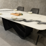 Table céramique Venice — blanc & gris, double rallonge
