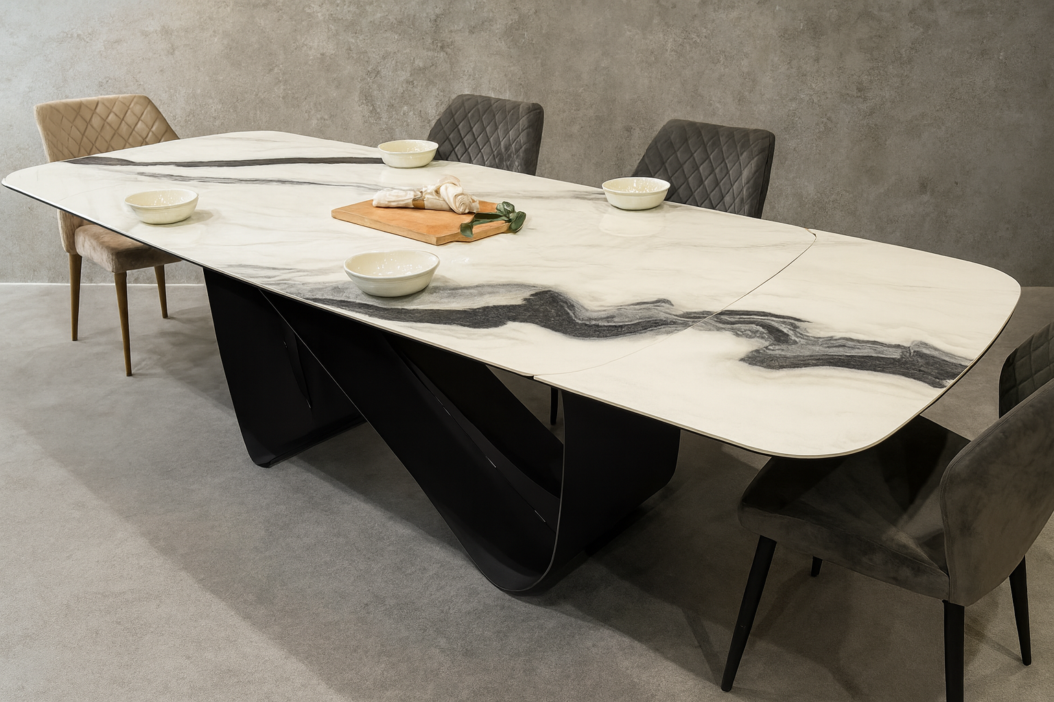936f76a2-19b8-4d0c-bebd-c5db6423fc8f.png Table céramique Venice — blanc & gris, double rallonge – Image 1