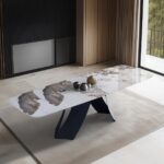 Table céramique extensible Cagliari — blanc doré brillant