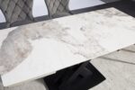Ensemble repas céramique blanc brillant + chaises velours gris – Image 2