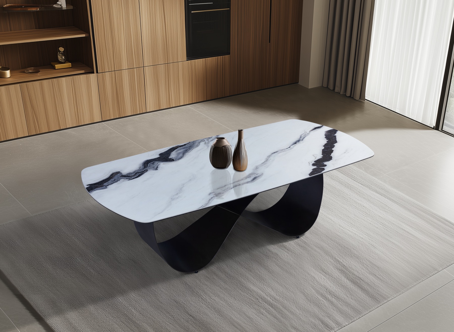 Florence-Ceramic-dining-table-white-grey-.jpg Table céramique Florence 240 cm — blanc & gris, pieds papillon – Image 1