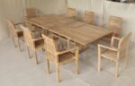 Table de jardin en teck extensible + 8 chaises empilables – Image 6