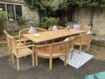 Salon de jardin en teck 16 places — table extensible, 4 chaises + 4 bancs – Image 6