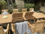 Table de jardin en teck extensible 200-300 cm + 10 chaises empilables – Image 4