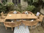 Salon de jardin en teck 16 places — table extensible, 4 chaises + 4 bancs – Image 9