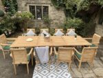Table de jardin en teck extensible 200-300 cm + 10 chaises empilables – Image 2