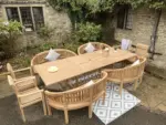 Salon de jardin en teck 16 places — table extensible, 4 chaises + 4 bancs – Image 4