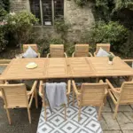 Table de jardin en teck extensible 200-300 cm + 10 chaises empilables