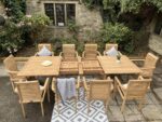 Table de jardin en teck extensible 200-300 cm + 10 chaises empilables – Image 6