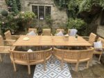 Salon de jardin en teck 14 places — table extensible, 8 chaises + 2 bancs – Image 5