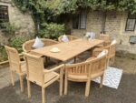 Salon de jardin en teck 16 places — table extensible, 4 chaises + 4 bancs – Image 2
