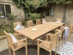 Table de jardin en teck extensible 200-300 cm + 10 chaises empilables – Image 11