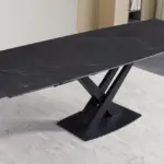 Table céramique extensible 180-260 cm — pierre sombre martelée