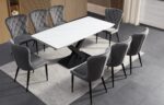 Ensemble repas céramique calacatta blanc + chaises gris premium – Image 4