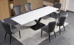 Ensemble repas céramique calacatta blanc + chaises gris premium – Image 3