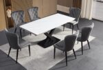 Ensemble repas céramique calacatta blanc + chaises gris premium – Image 2