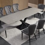 Ensemble repas céramique gris mat + chaises premium
