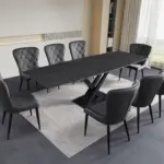 Ensemble repas céramique pierre sombre + chaises velours gris premium
