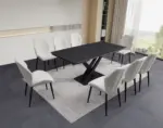 Ensemble repas céramique anthracite extensible 180-260 cm + chaises velours crème – Image 3