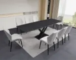 Ensemble repas céramique anthracite extensible 180-260 cm + chaises velours crème