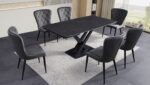 Ensemble repas céramique pierre sombre + chaises velours gris premium – Image 2