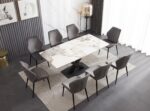 Table céramique extensible 180-260 cm + 8 chaises velours — blanc & cuivre – Image 2
