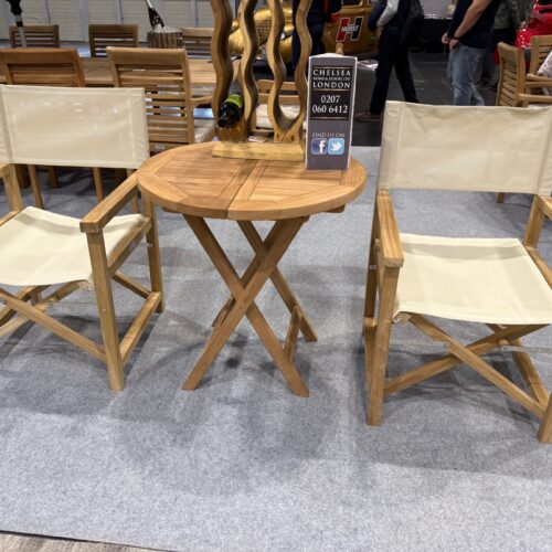 Ensemble bistro premium en teck — 2 fauteuils metteur en scène + table pliante