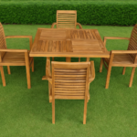 Ensemble table de jardin en teck Bromley — carré – Image 2