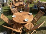 Table ronde pliante en teck 120 cm + chaises pliantes