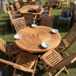 Table ronde pliante en teck 120 cm + chaises pliantes