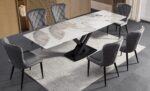 Ensemble repas céramique blanc brillant + chaises velours gris – Image 6
