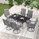 Ensemble repas d'extérieur 160 cm — table + 6 fauteuils pivotants