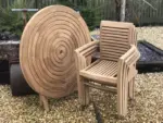 Table de jardin ronde pliante en teck 120 cm + 4 chaises empilables – Image 4