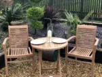 Ensemble bistro de jardin en teck — table pliante + 2 chaises