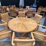 Ensemble de jardin pliant Sunrise en teck — table 120 cm + chaises