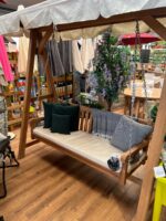 Balancelle de jardin en teck — banc suspendu avec auvent – Image 7