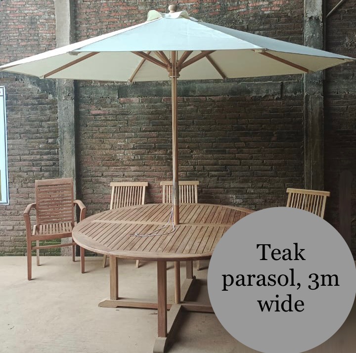 teak-wood-parasol.jpg Parasol en teck premium 3 m — toile écrue – Image 1