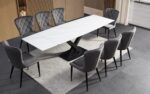 Ensemble repas céramique calacatta blanc + chaises gris premium