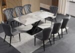 Ensemble repas céramique blanc brillant + chaises velours gris – Image 5
