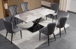 Ensemble repas céramique blanc brillant + chaises velours gris – Image 4