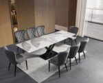 Ensemble repas céramique blanc brillant + chaises velours gris